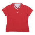 TOMMY HILFIGER Womens Red Short Sleeve Plain Polo Shirt M Cotton Blend Casual