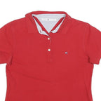TOMMY HILFIGER Womens Red Short Sleeve Plain Polo Shirt M Cotton Blend Casual