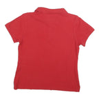 TOMMY HILFIGER Womens Red Short Sleeve Plain Polo Shirt M Cotton Blend Casual
