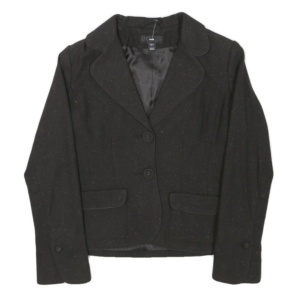 H&M Womens Black Wool Blend Blazer Jacket S Button Closure Tailored Fit Plain