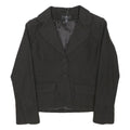 H&M Womens Black Wool Blend Blazer Jacket S Button Closure Tailored Fit Plain