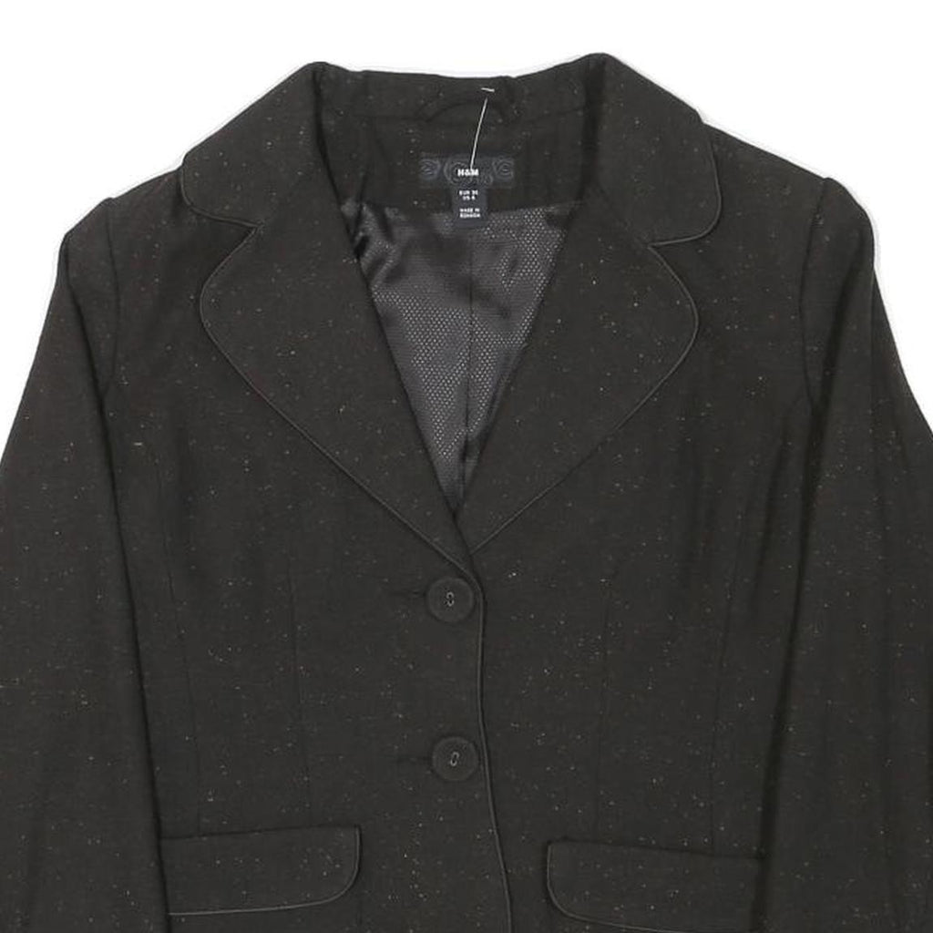 H&M Womens Black Wool Blend Blazer Jacket S Button Closure Tailored Fit Plain