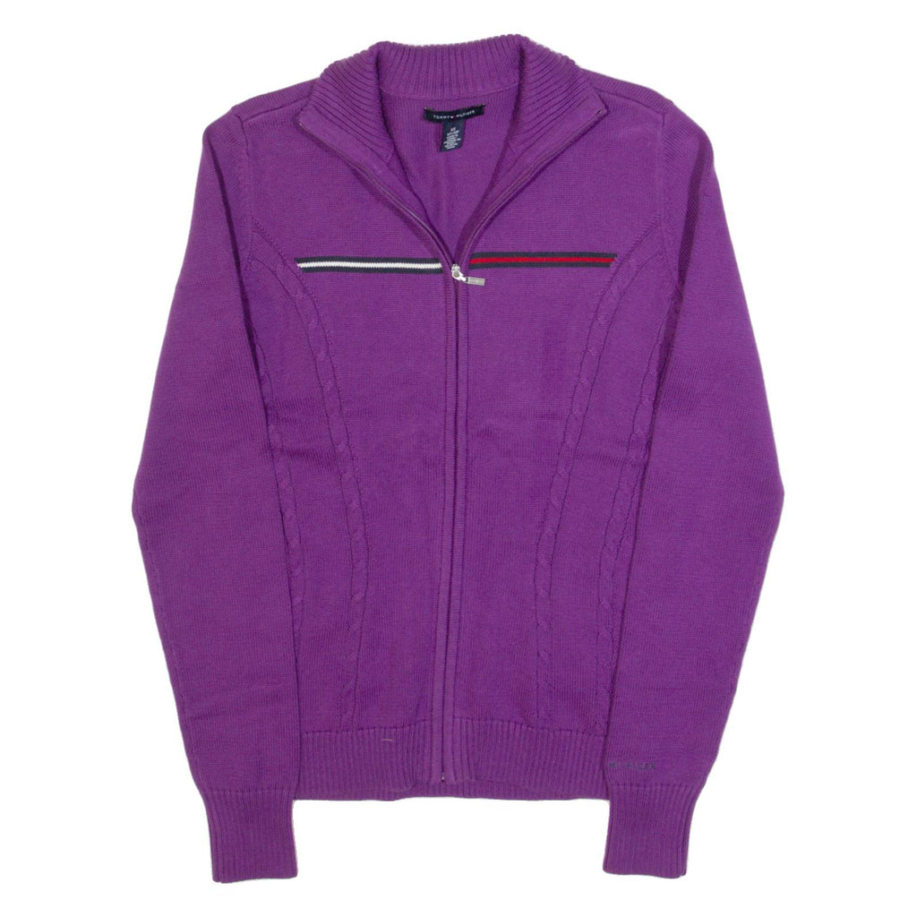 TOMMY HILFIGER Womens Cardigan Purple High Neck Tight Knit XS