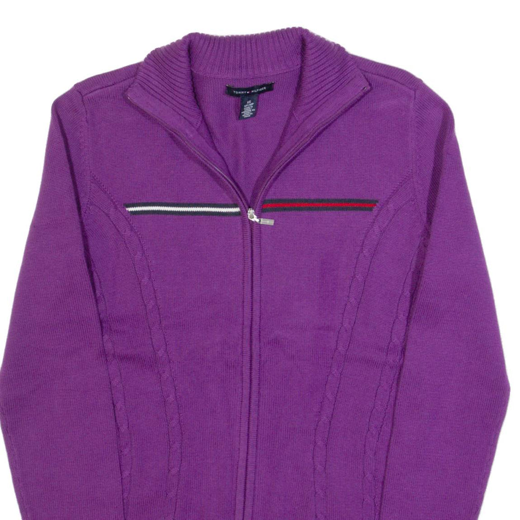 TOMMY HILFIGER Womens Cardigan Purple High Neck Tight Knit XS