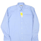 AMSA Mens Blue Plain Long Sleeve Shirt L Cotton Blend Formal Workwear