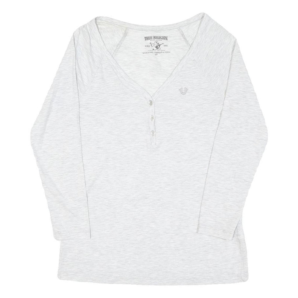 TRUE RELIGION Womens White Long Sleeve Henley Neck T-Shirt S Cotton Blend