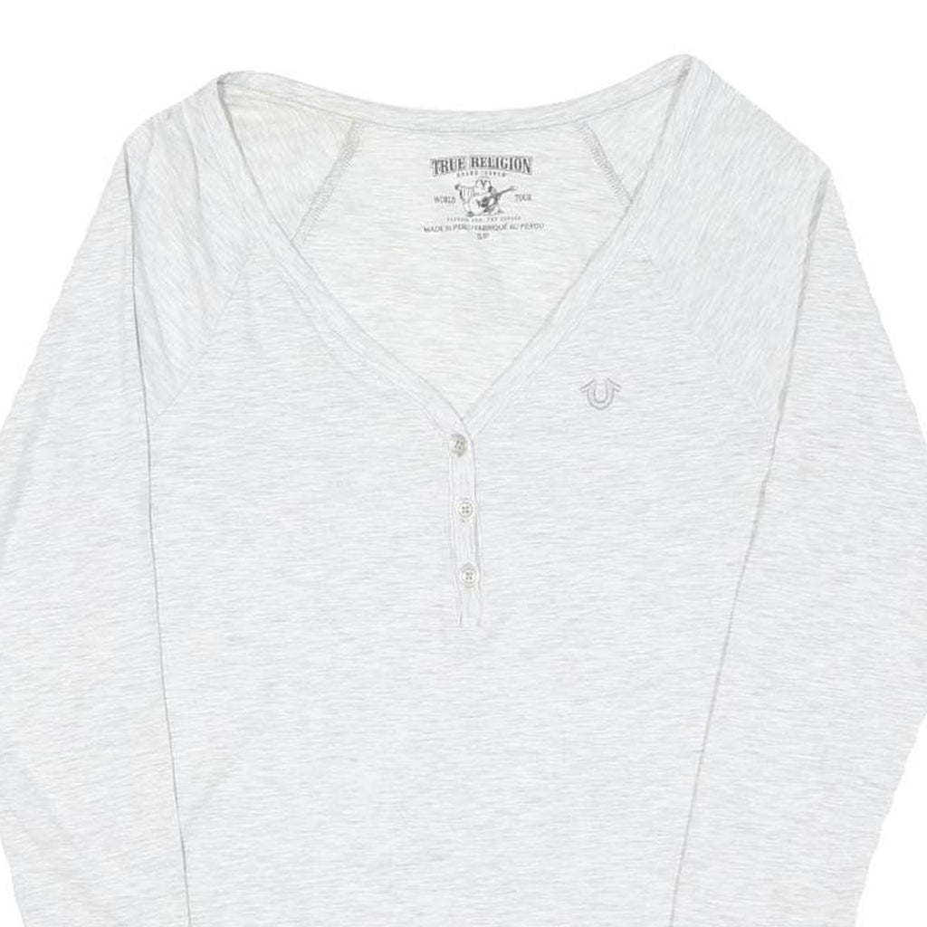TRUE RELIGION Womens White Long Sleeve Henley Neck T-Shirt S Cotton Blend