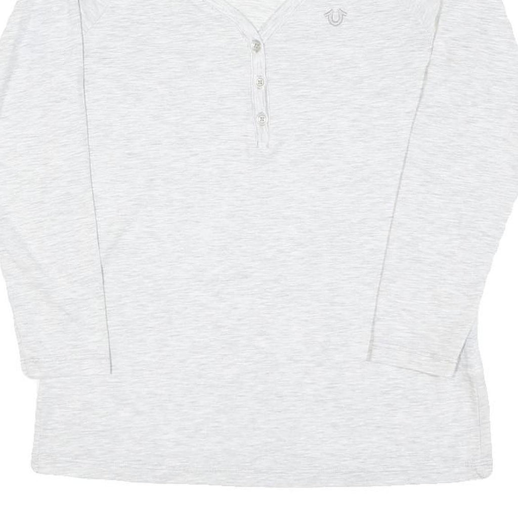 TRUE RELIGION Womens White Long Sleeve Henley Neck T-Shirt S Cotton Blend