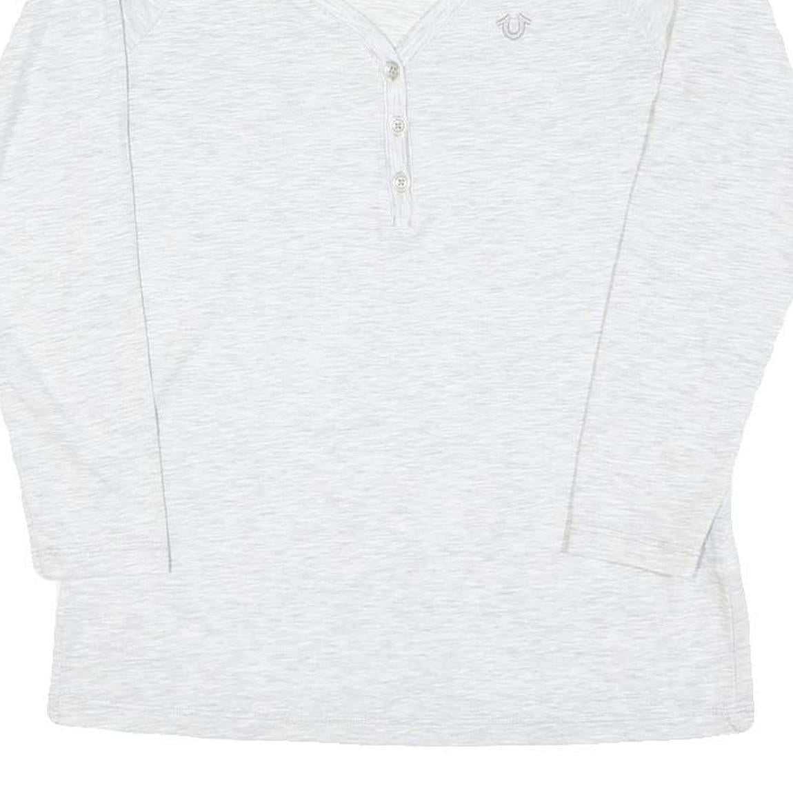 TRUE RELIGION Womens White Long Sleeve Henley Neck T-Shirt S Cotton Blend