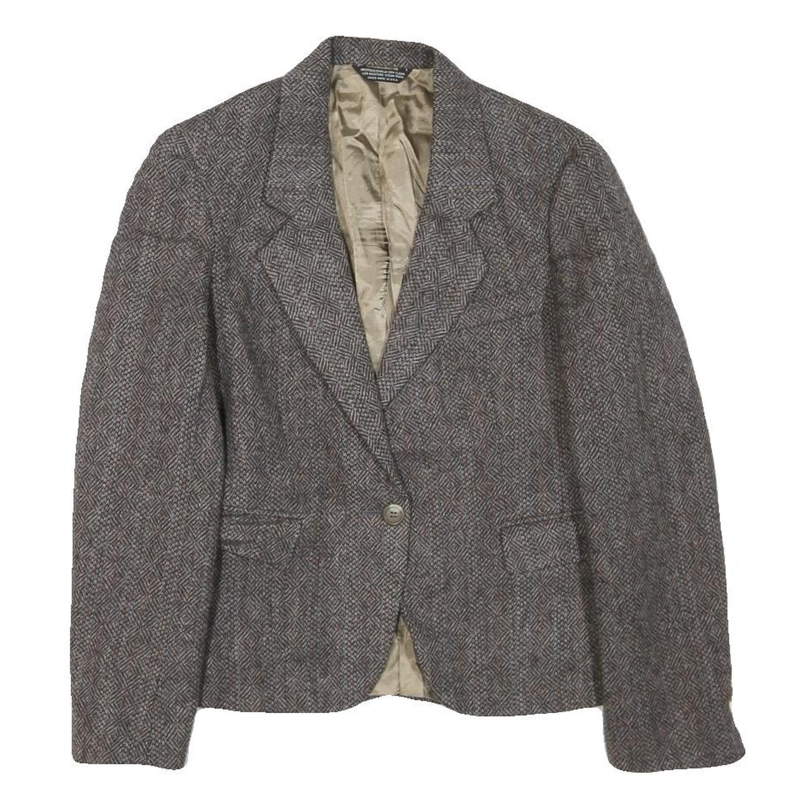 Womens Brown Wool Button Jacket S Woven Tailored Classic Stylish Elegant