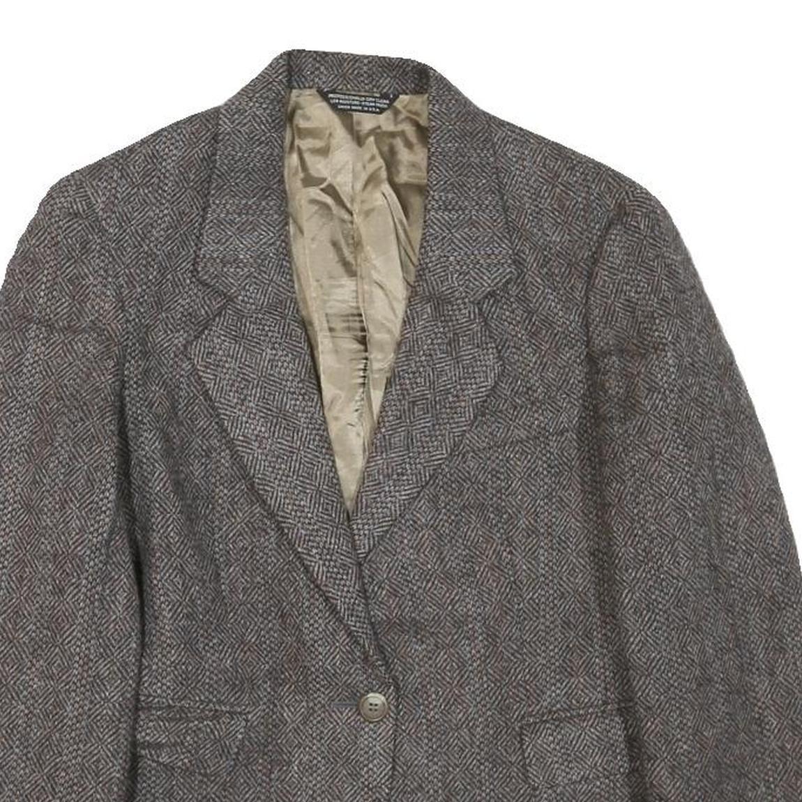 Womens Brown Wool Button Jacket S Woven Tailored Classic Stylish Elegant