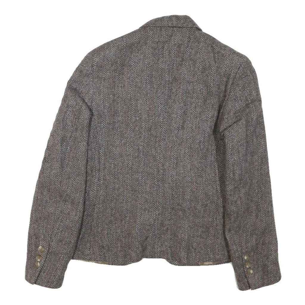Womens Brown Wool Button Jacket S Woven Tailored Classic Stylish Elegant