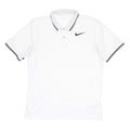 NIKE Mens White Polo Shirt L Short Sleeve Black Swoosh Logo Tipped Collar