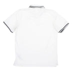 NIKE Mens White Polo Shirt L Short Sleeve Black Swoosh Logo Tipped Collar