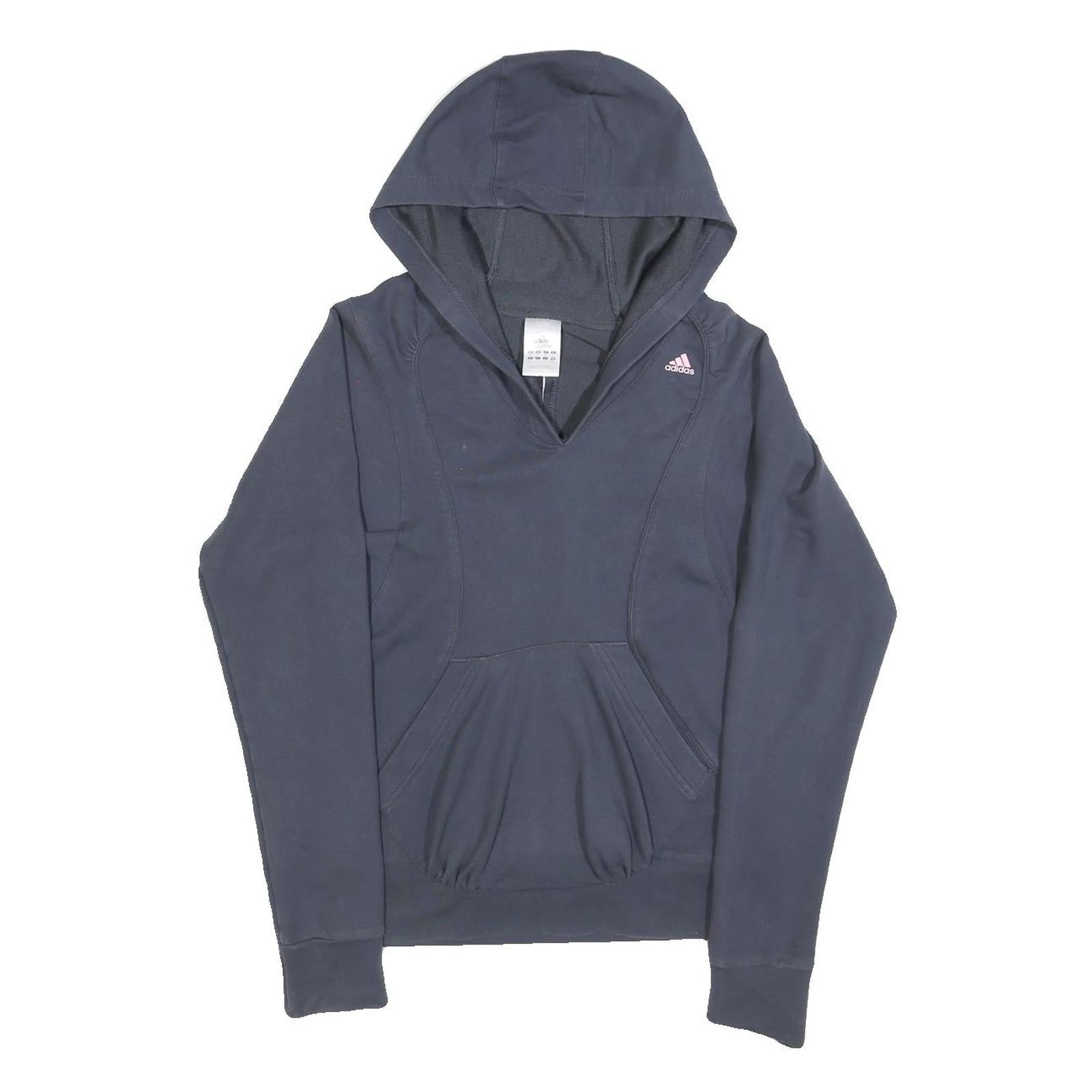 ADIDAS Womens Navy Blue Hoodie UK 10 V Neck Logo Pullover Sweatshirt