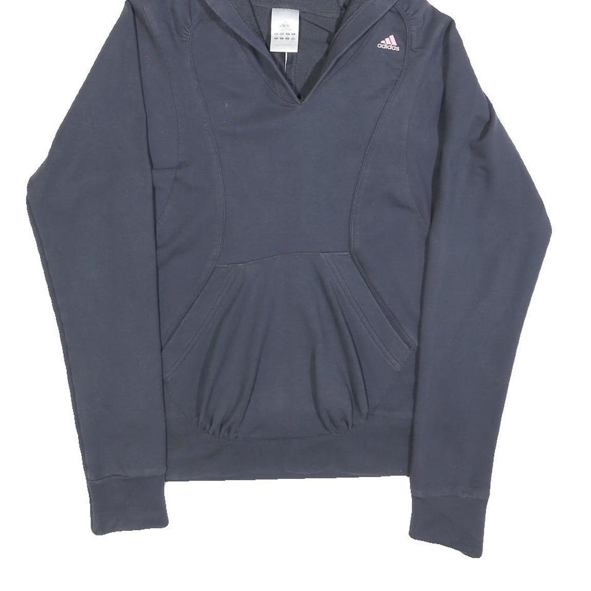 ADIDAS Womens Navy Blue Hoodie UK 10 V Neck Logo Pullover Sweatshirt