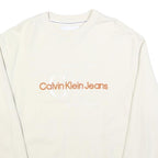 CALVIN KLEIN JEANS Mens Cream Sweatshirt Crew Neck M Cotton Pullover Logo