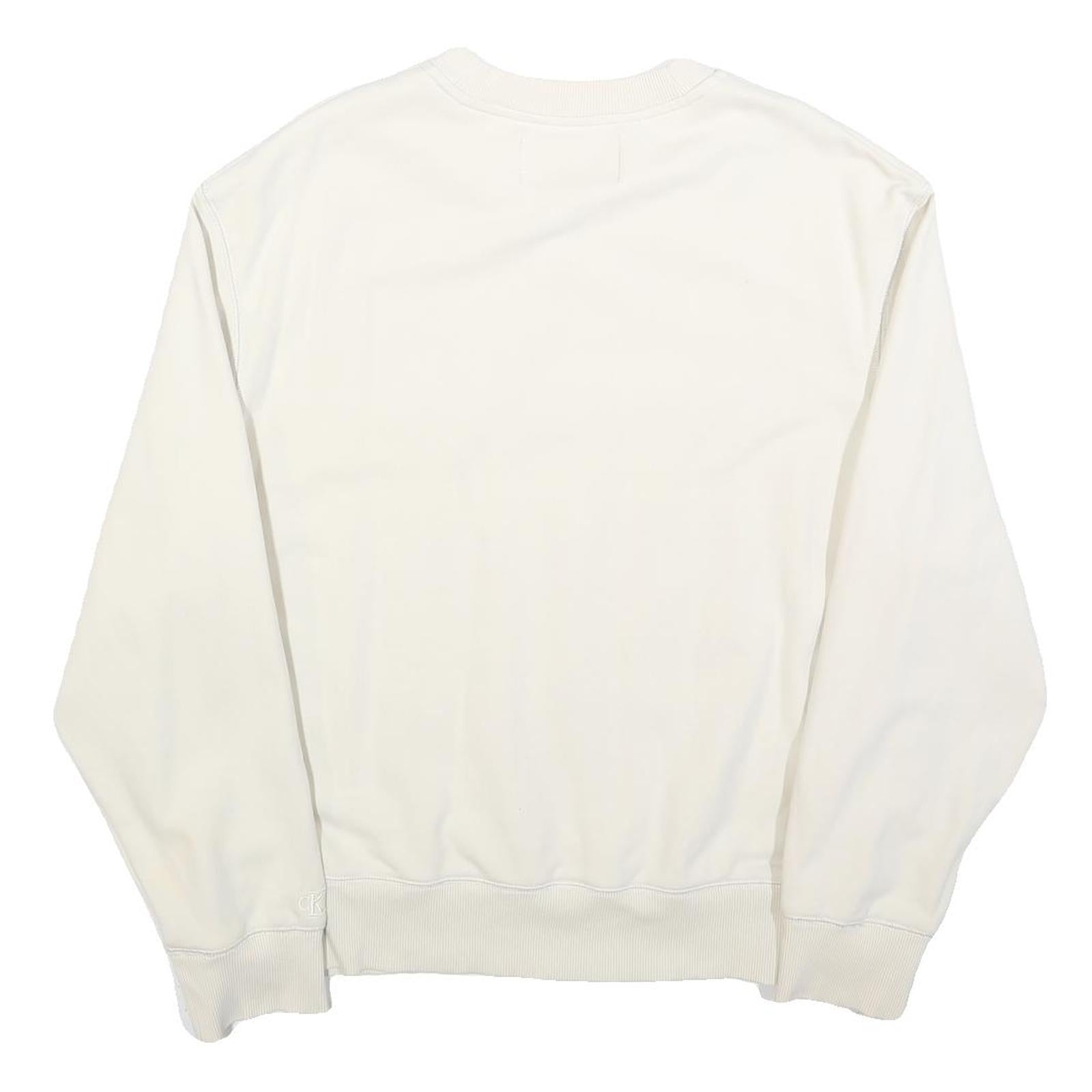 CALVIN KLEIN JEANS Mens Cream Sweatshirt Crew Neck M Cotton Pullover Logo