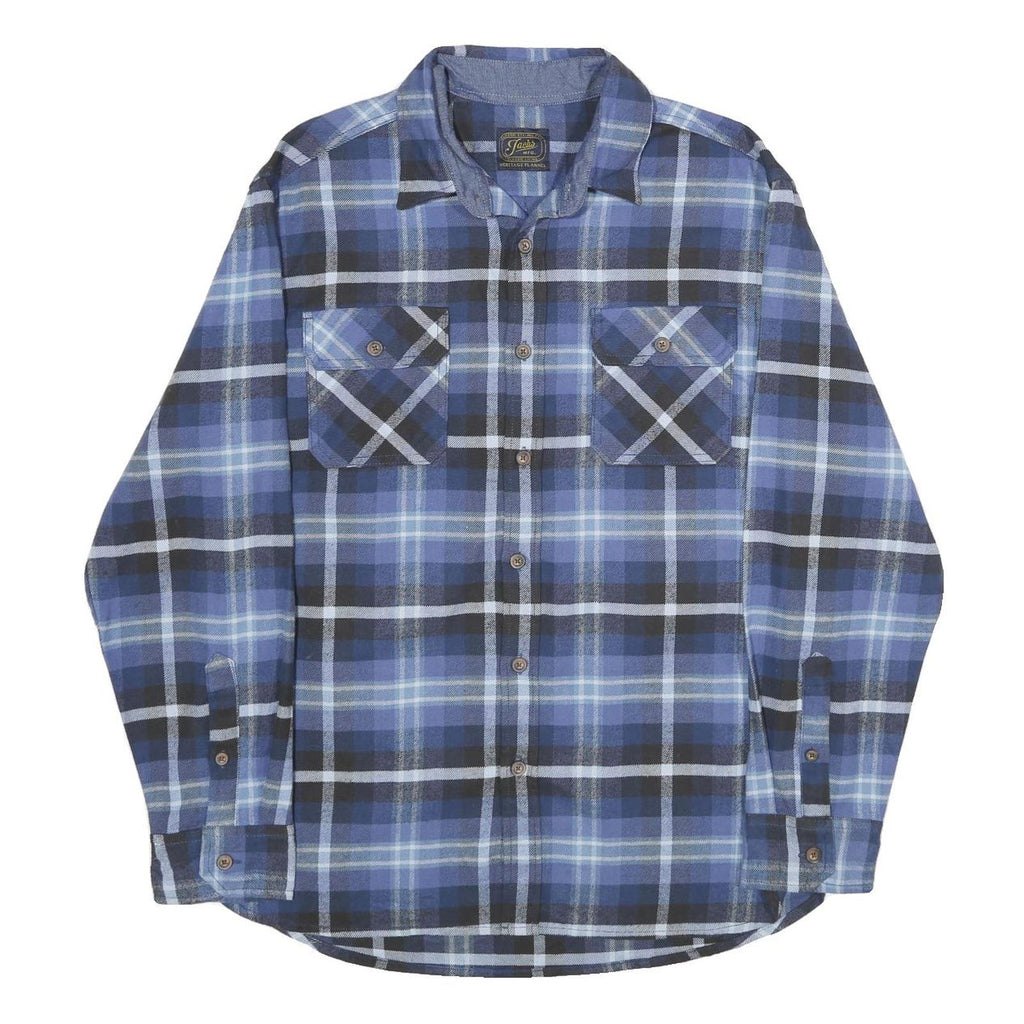 JACHS Mens Blue Plaid Cotton Shirt L Casual Button-Up Classic Check Shirt
