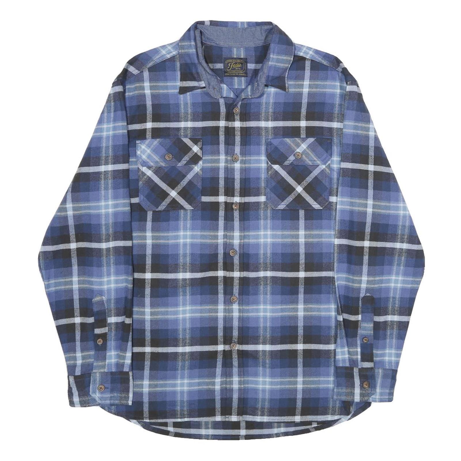 JACHS Mens Blue Plaid Cotton Shirt L Casual Button-Up Classic Check Shirt