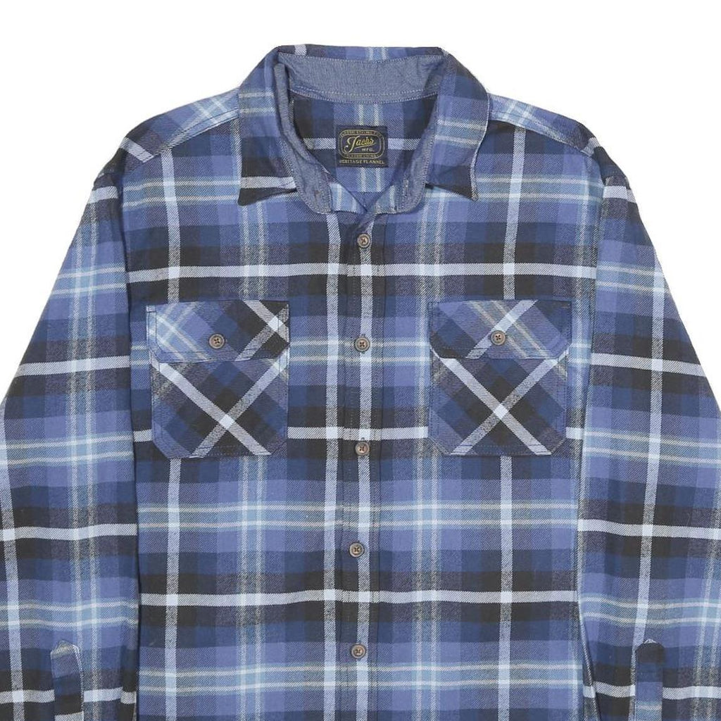 JACHS Mens Blue Plaid Cotton Shirt L Casual Button-Up Classic Check Shirt