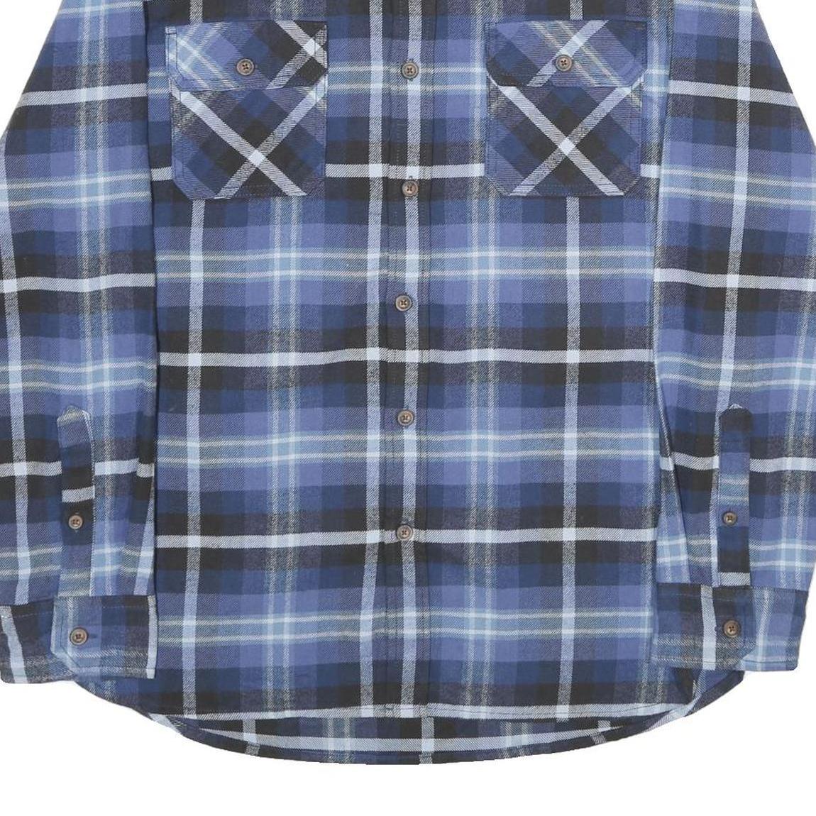 JACHS Mens Blue Plaid Cotton Shirt L Casual Button-Up Classic Check Shirt