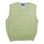 TOMMY HILFIGER Mens Green Cable Knit Cotton Sleeveless V-Neck Jumper L Sweater