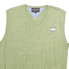 TOMMY HILFIGER Mens Green Cable Knit Cotton Sleeveless V-Neck Jumper L Sweater