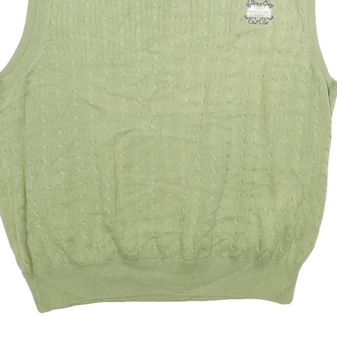 TOMMY HILFIGER Mens Green Cable Knit Cotton Sleeveless V-Neck Jumper L Sweater