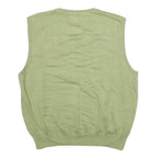 TOMMY HILFIGER Mens Green Cable Knit Cotton Sleeveless V-Neck Jumper L Sweater