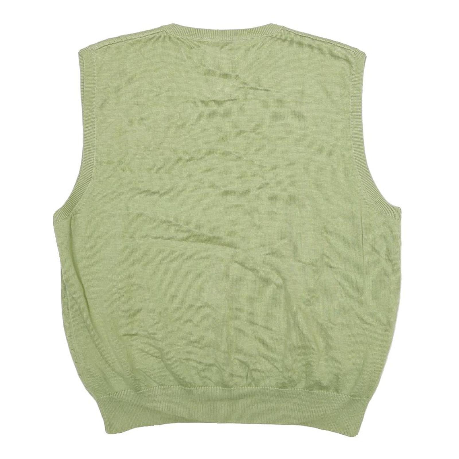TOMMY HILFIGER Mens Green Cable Knit Cotton Sleeveless V-Neck Jumper L Sweater