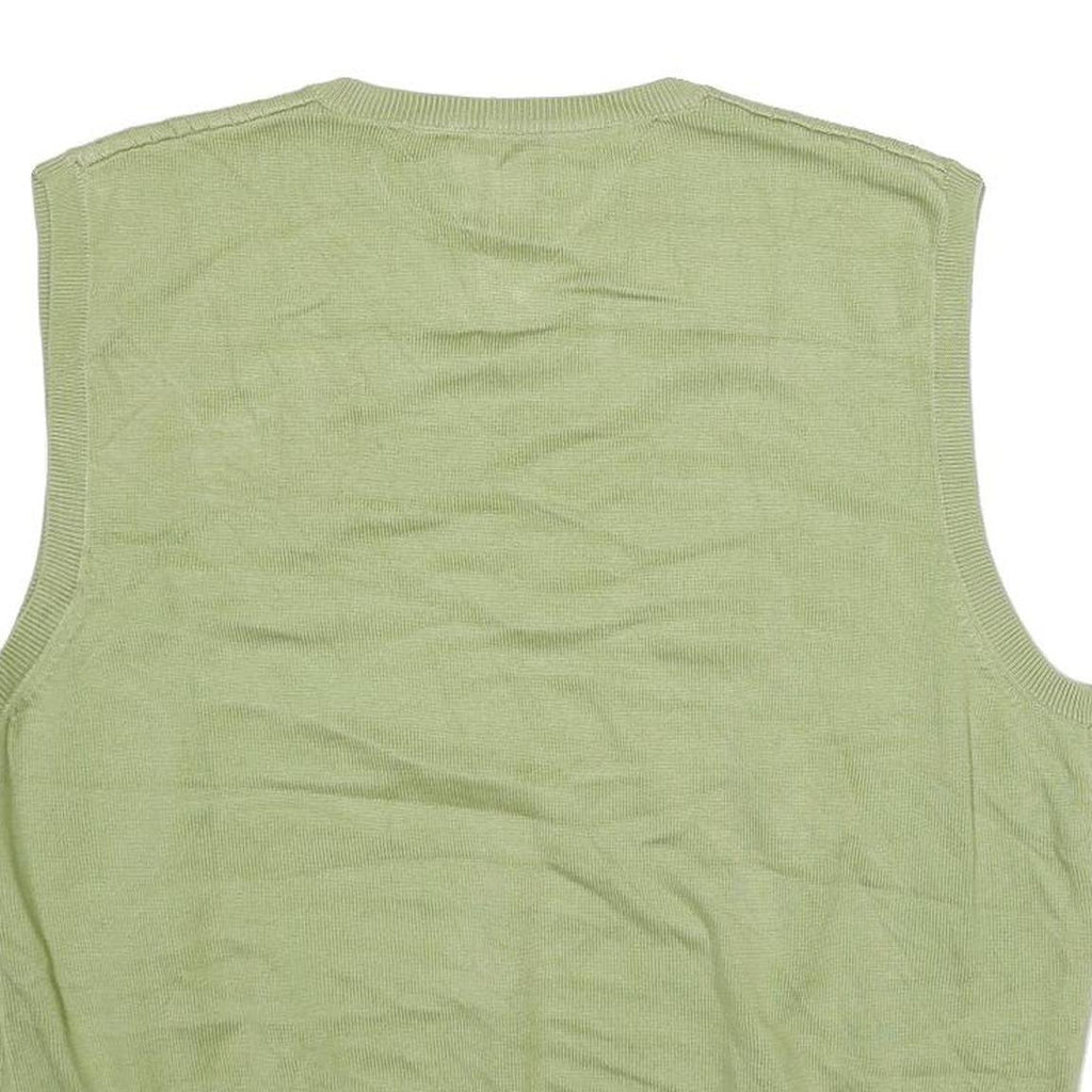 TOMMY HILFIGER Mens Green Cable Knit Cotton Sleeveless V-Neck Jumper L Sweater