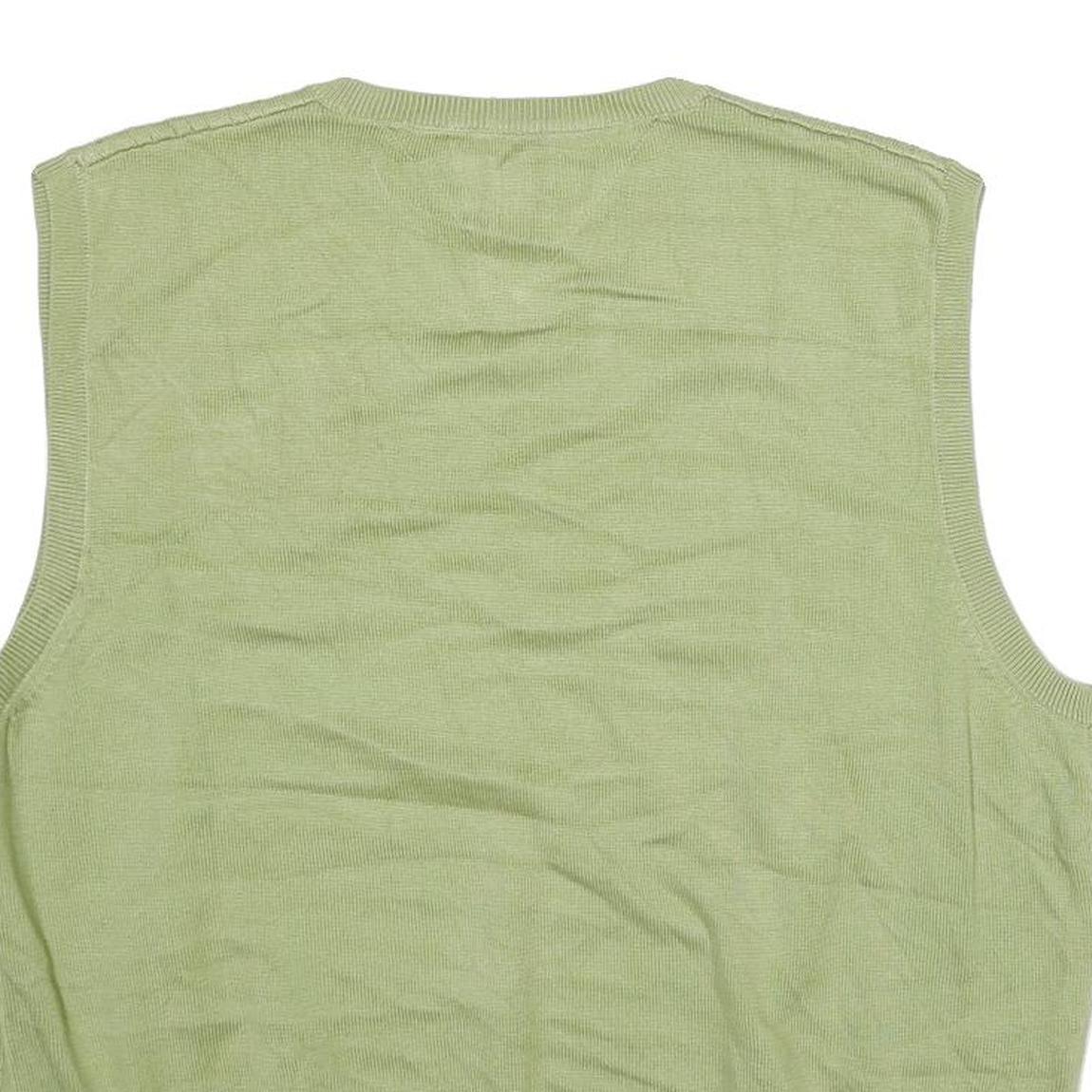 TOMMY HILFIGER Mens Green Cable Knit Cotton Sleeveless V-Neck Jumper L Sweater