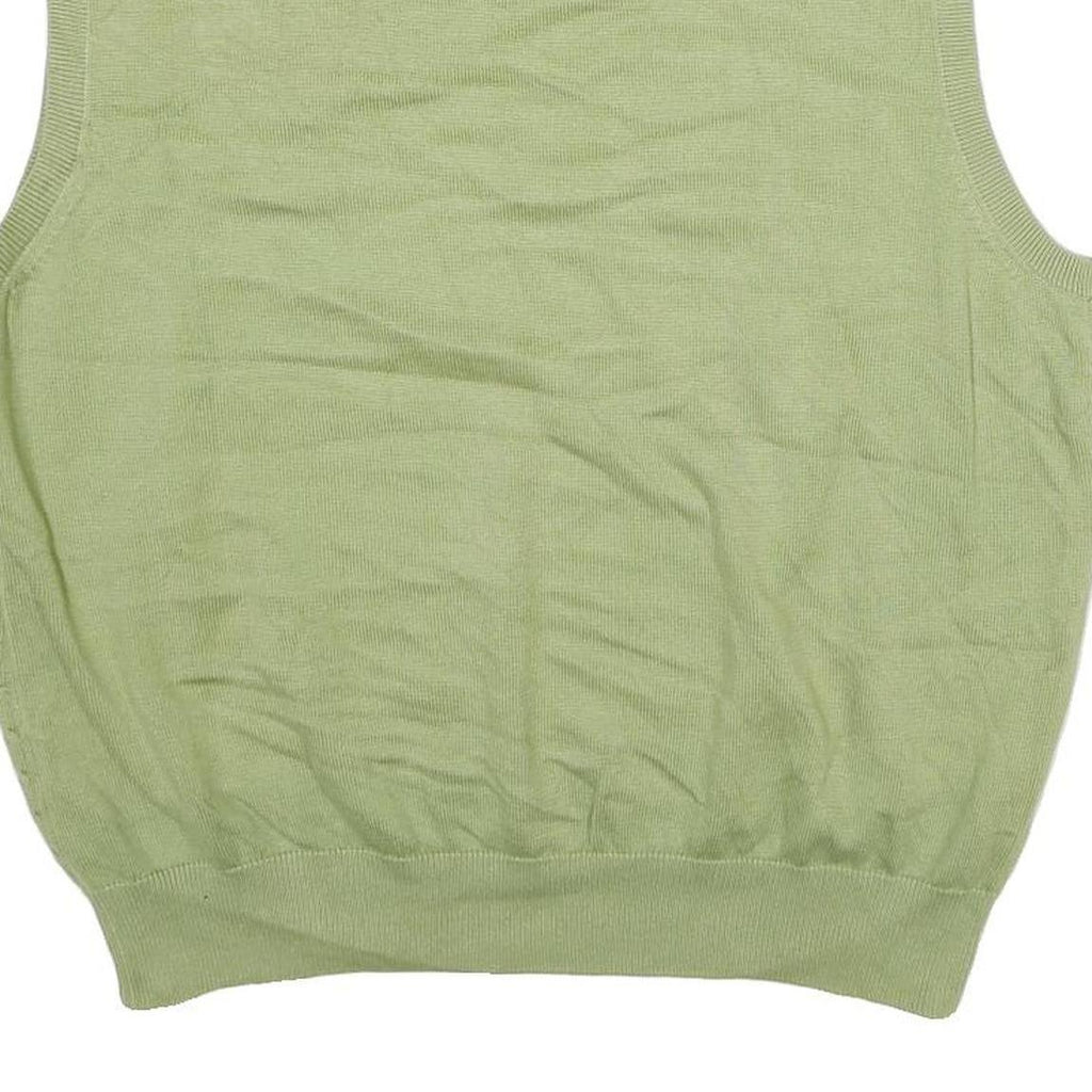 TOMMY HILFIGER Mens Green Cable Knit Cotton Sleeveless V-Neck Jumper L Sweater