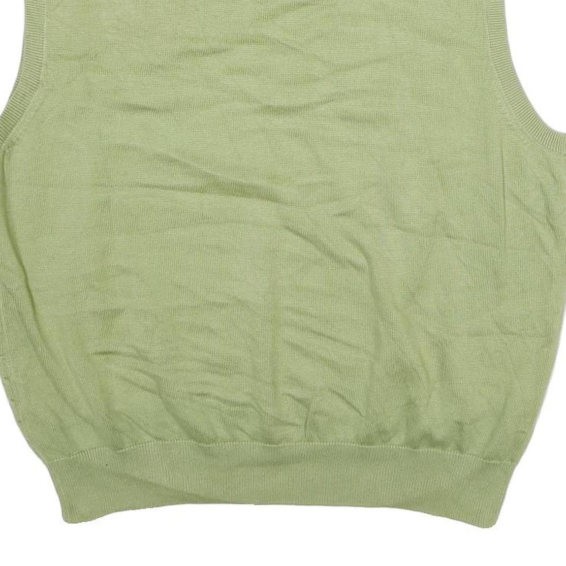 TOMMY HILFIGER Mens Green Cable Knit Cotton Sleeveless V-Neck Jumper L Sweater