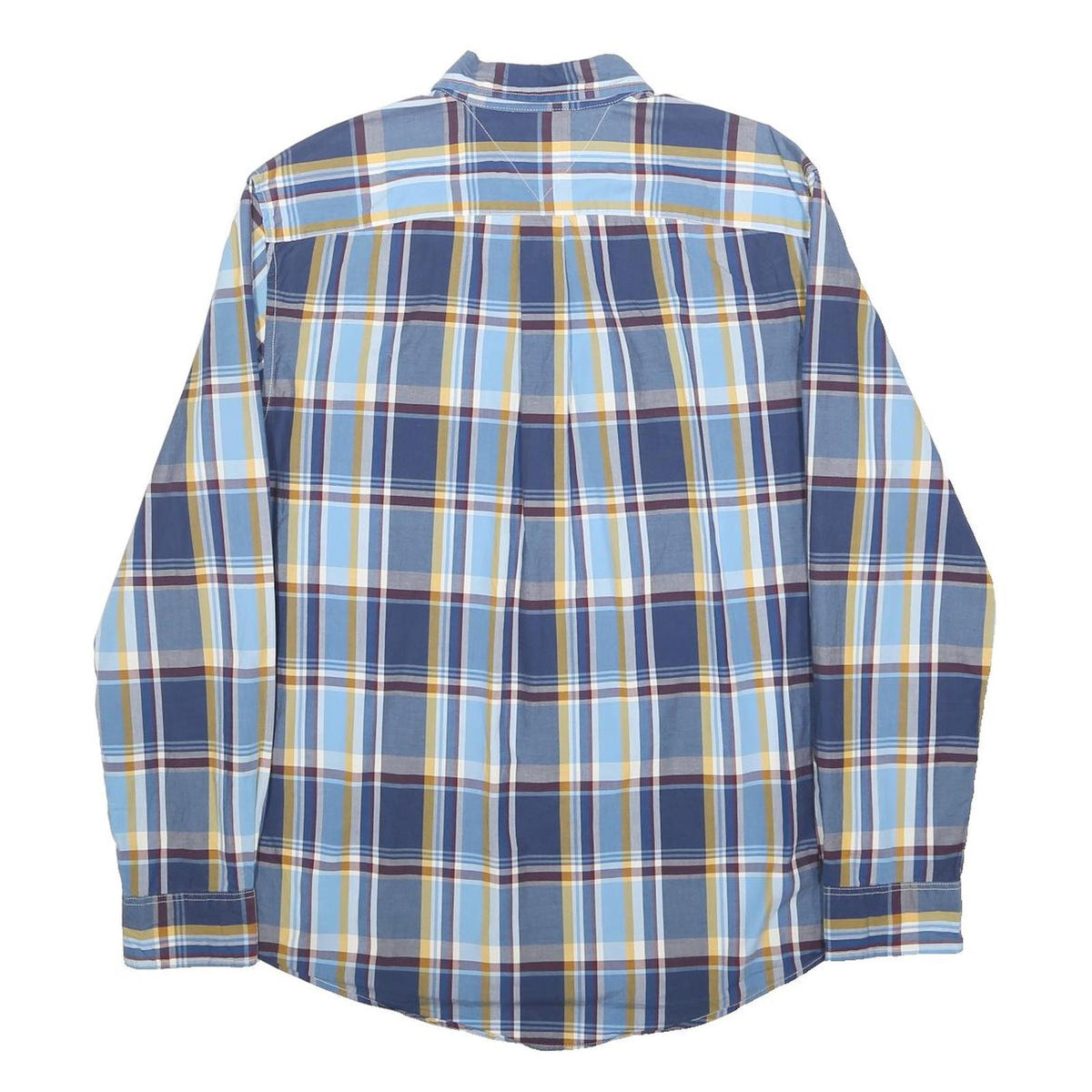 TOMMY HILFIGER Mens Blue Plaid Shirt L Button Down Long Sleeve Cotton Casual