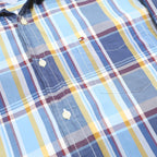 TOMMY HILFIGER Mens Blue Plaid Shirt L Button Down Long Sleeve Cotton Casual