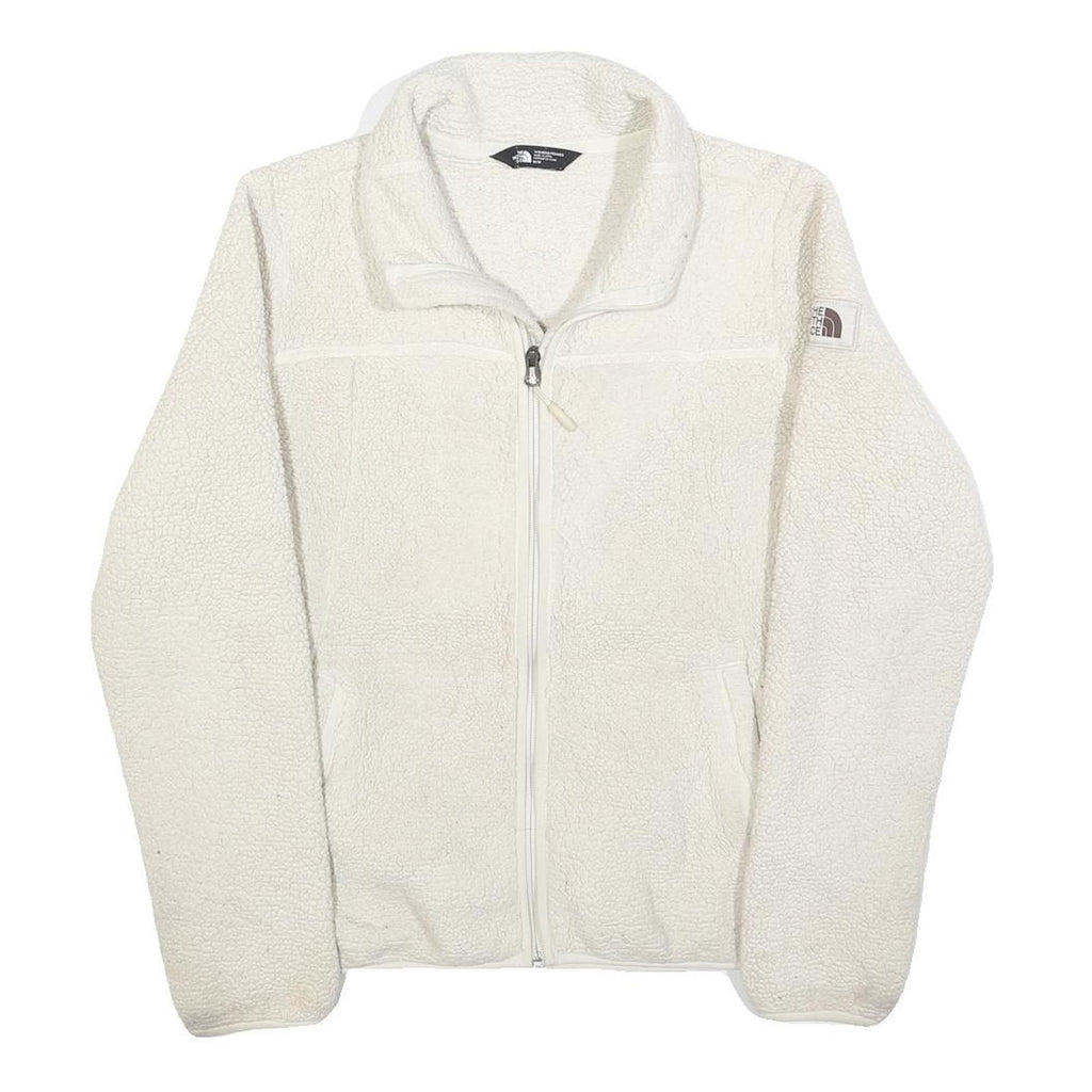 THE NORTH FACE Womens White Cream Zip Up Fleece Jacket M Polyester Soft Warm