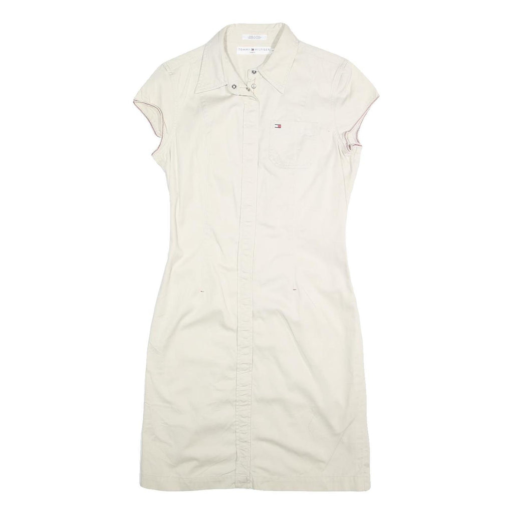 TOMMY HILFIGER Womens Cream Shirt Dress Cotton Blend Short Sleeve UK 8 Casual