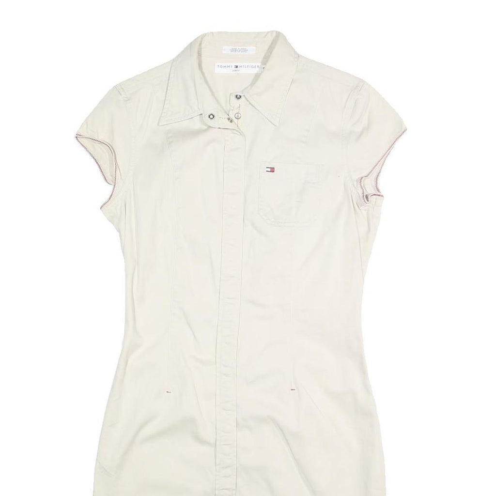 TOMMY HILFIGER Womens Cream Shirt Dress Cotton Blend Short Sleeve UK 8 Casual