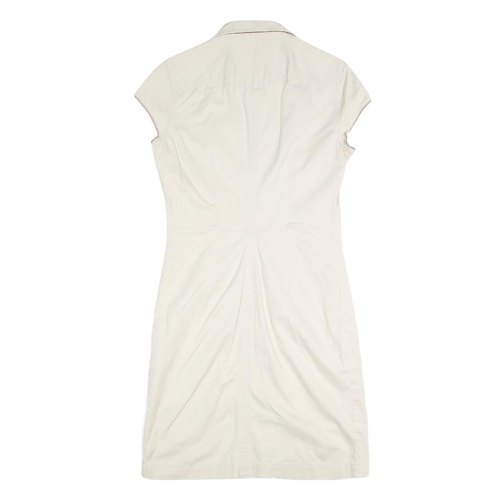 TOMMY HILFIGER Womens Cream Shirt Dress Cotton Blend Short Sleeve UK 8 Casual