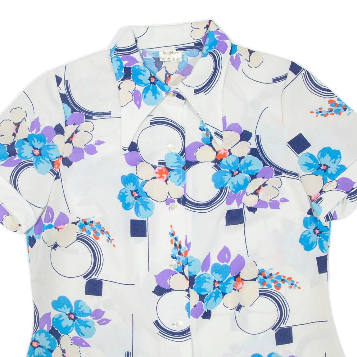 Womens Printed Shirt White Collared Floral L
