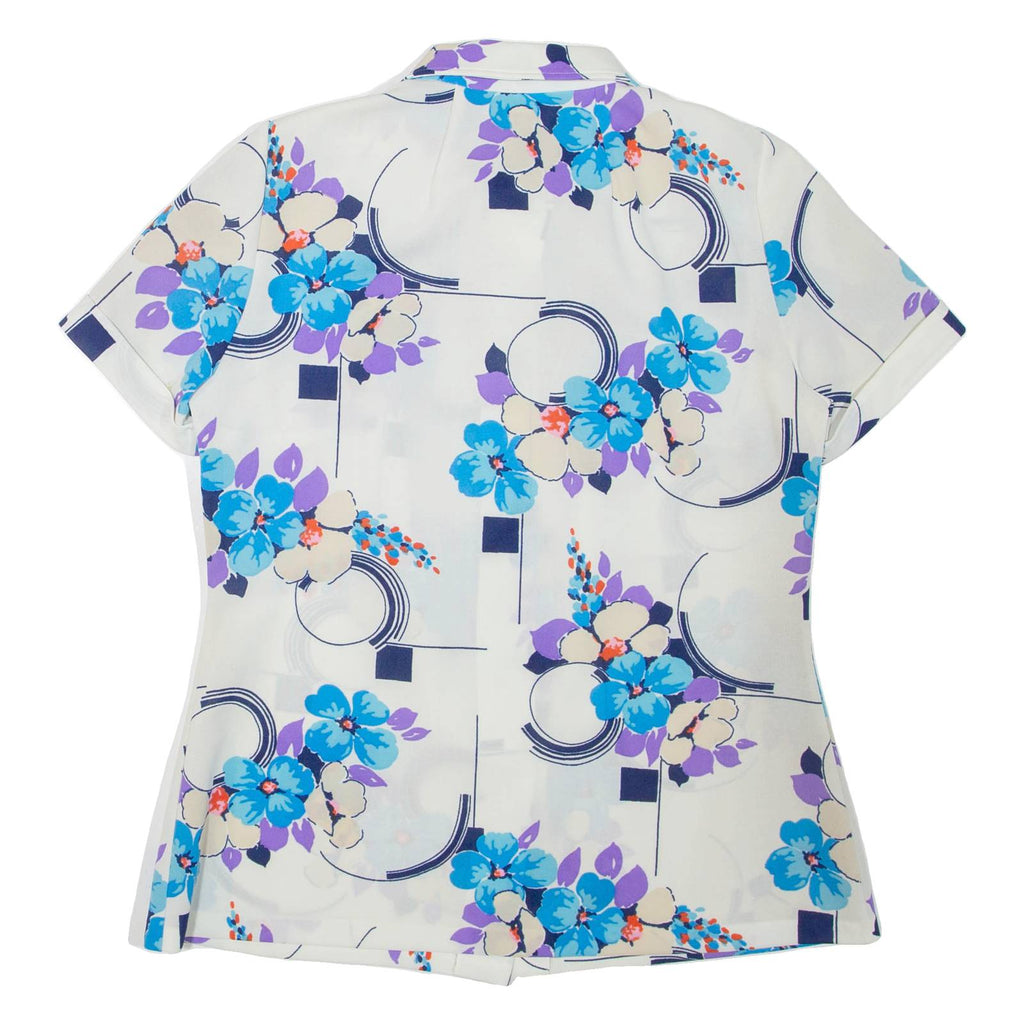 Womens Printed Shirt White Collared Floral L