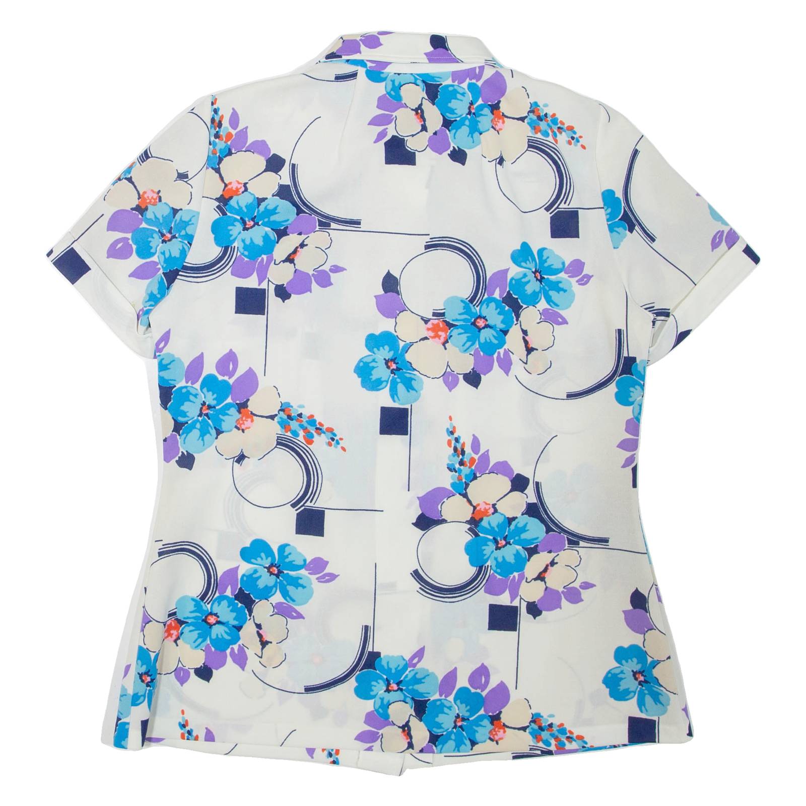 Womens Printed Shirt White Collared Floral L