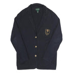LAUREN RALPH LAUREN Womens Navy Patterned Jumper Collared Button Up Cable Knit