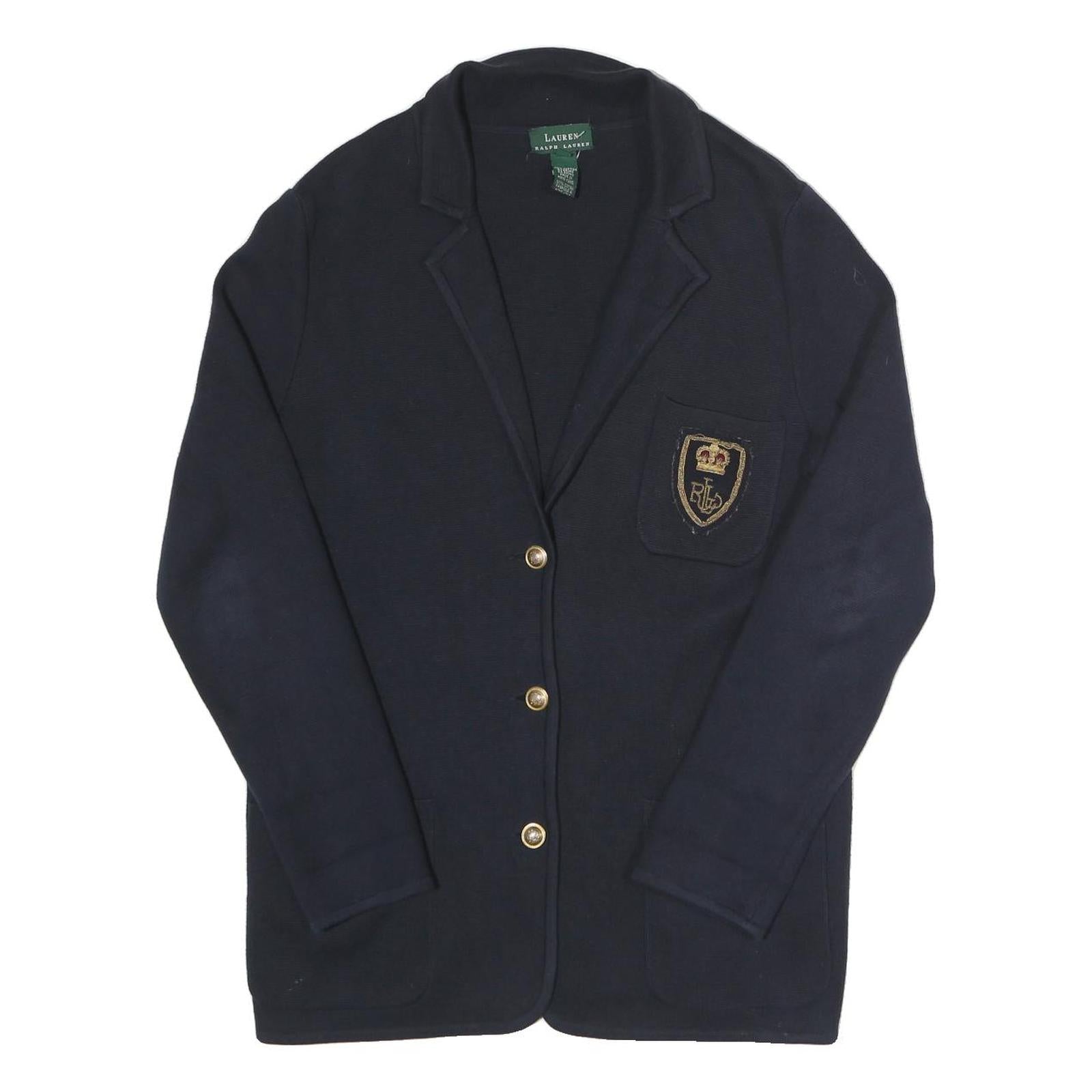 LAUREN RALPH LAUREN Womens Navy Patterned Jumper Collared Button Up Cable Knit