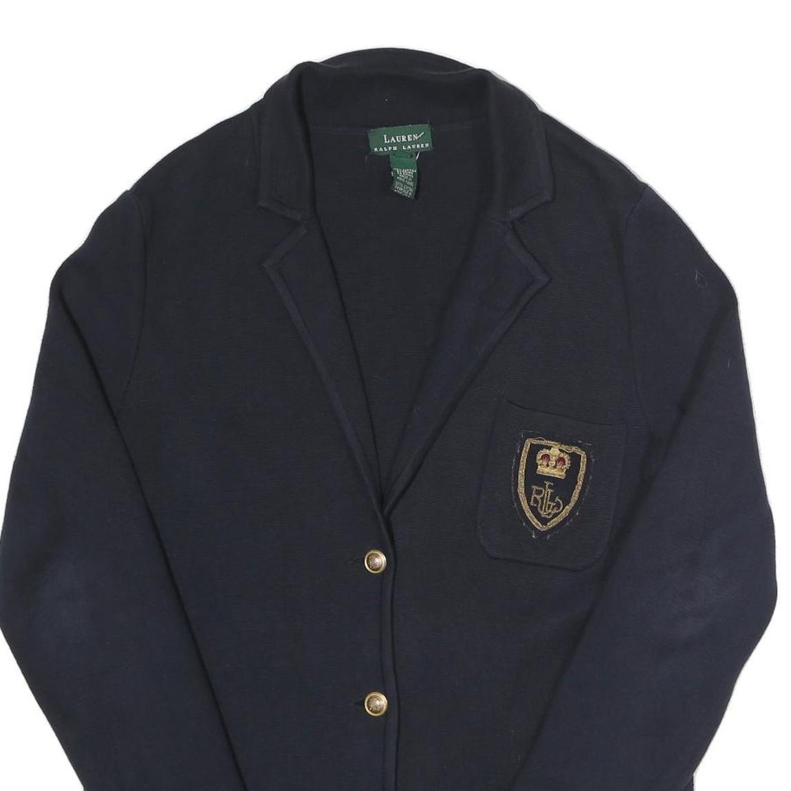 LAUREN RALPH LAUREN Womens Navy Patterned Jumper Collared Button Up Cable Knit