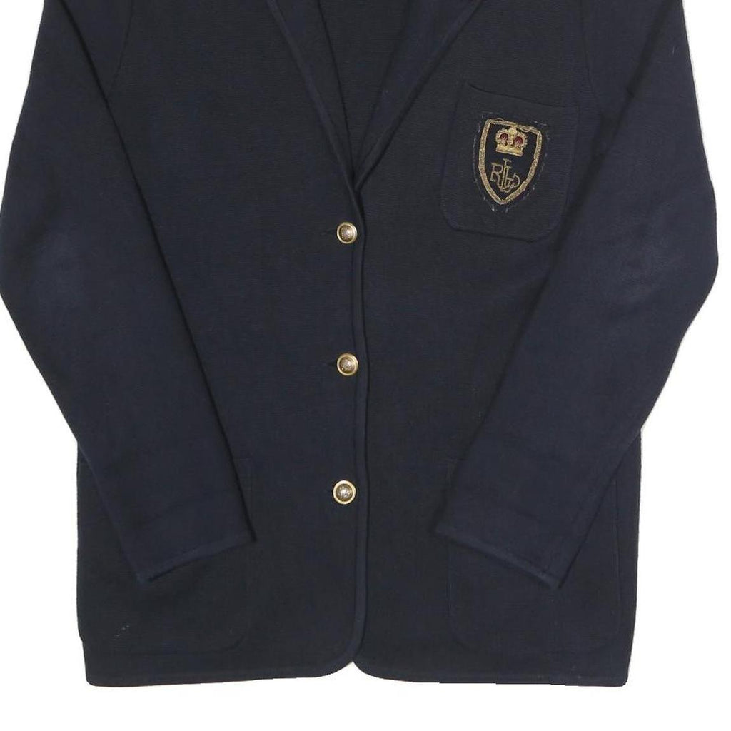 LAUREN RALPH LAUREN Womens Navy Patterned Jumper Collared Button Up Cable Knit