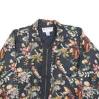 LAVON Womens Black Floral Silk Zip Jacket M Lightweight Elegant Satin Print