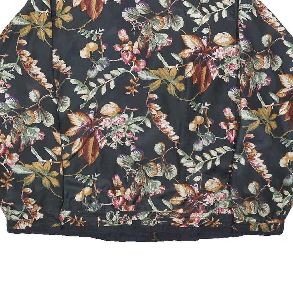 LAVON Womens Black Floral Silk Zip Jacket M Lightweight Elegant Satin Print